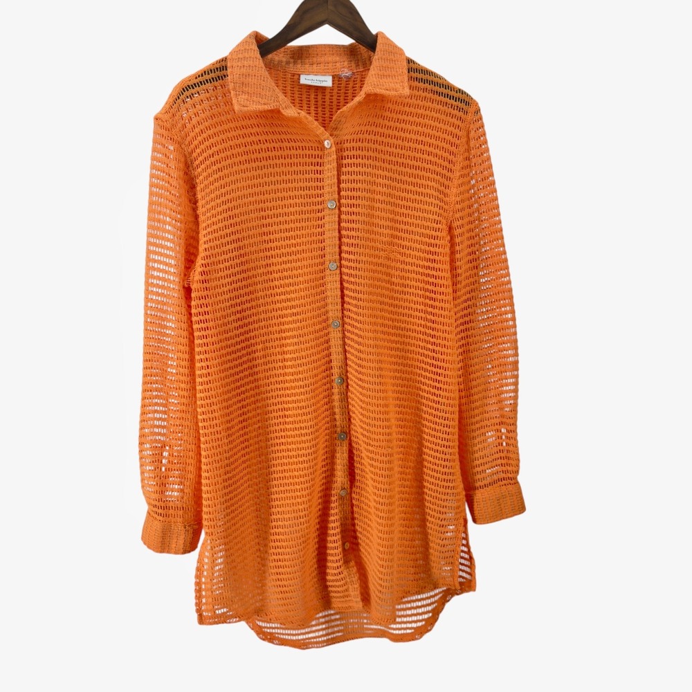 Haute‎ Hippie Bright Orange Crochet Button Swim Cover Up Size L
